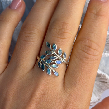 925 Sterling Silver Leaf Abalone Ring Size 8.5