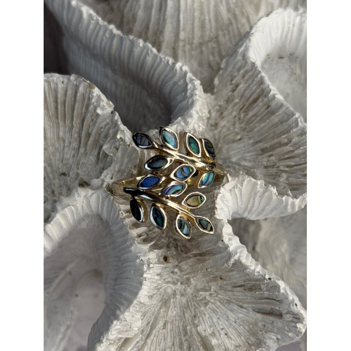 925 Sterling Silver Leaf Abalone Ring Size 8.5