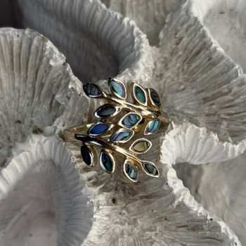 925 Sterling Silver Leaf Abalone Ring Size 8.5