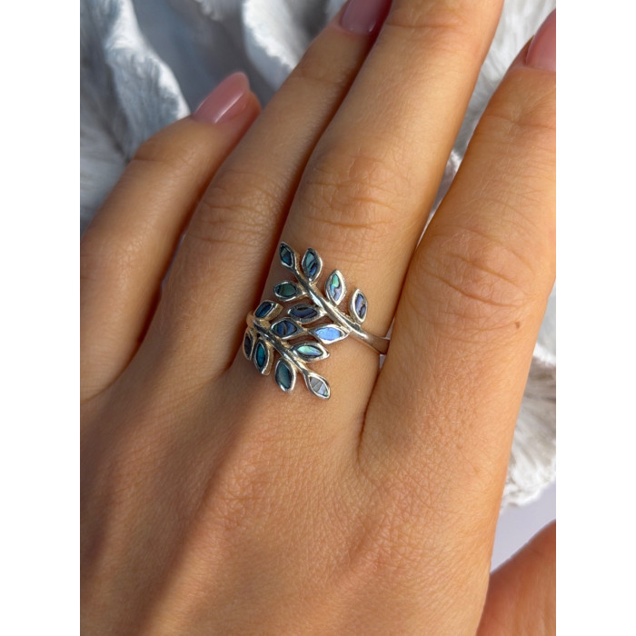 925 Sterling Silver Leaf Abalone Ring Size 8.5