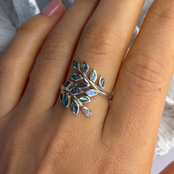 925 Sterling Silver Leaf Abalone Ring Size 8.5