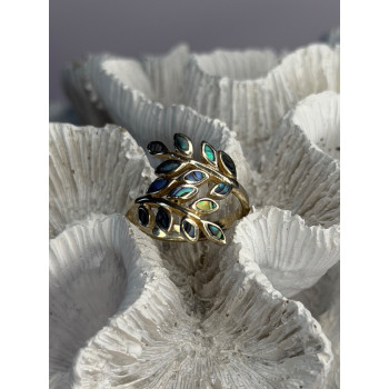 925 Sterling Silver Leaf Abalone Ring Size 8.5