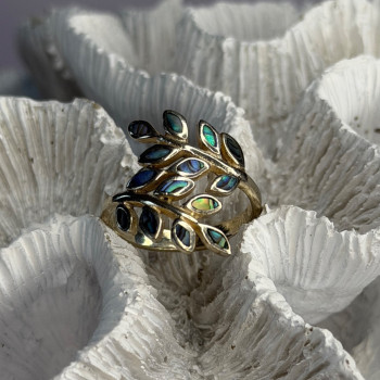925 Sterling Silver Leaf Abalone Ring Size 8.5