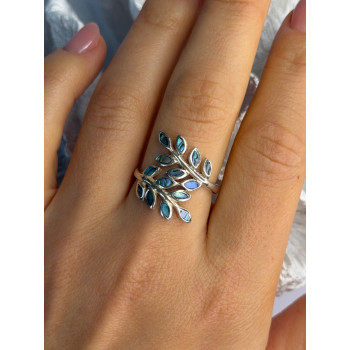 925 Sterling Silver Leaf Abalone Ring Size 8.5