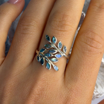 925 Sterling Silver Leaf Abalone Ring Size 8.5