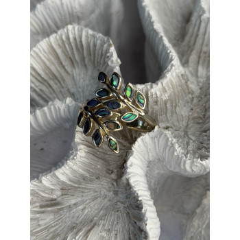 925 Sterling Silver Leaf Abalone Ring Size 8.5