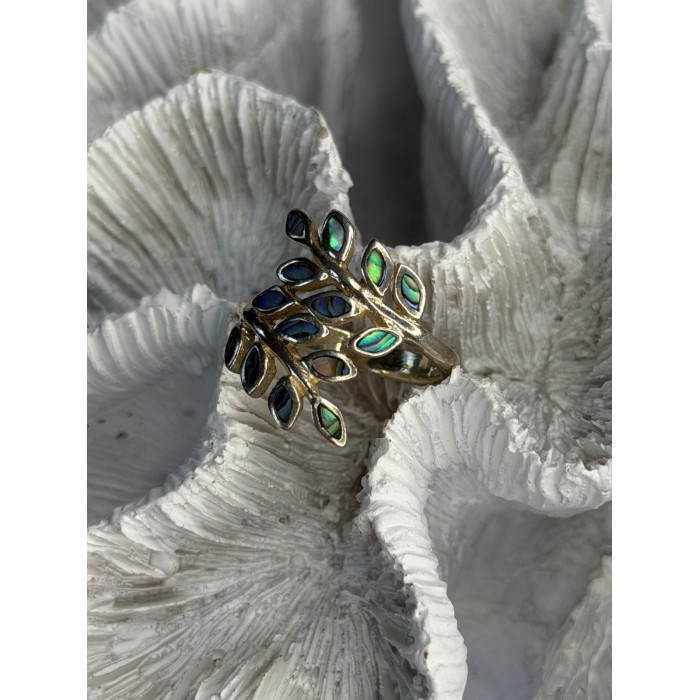 925 Sterling Silver Leaf Abalone Ring Size 8.5