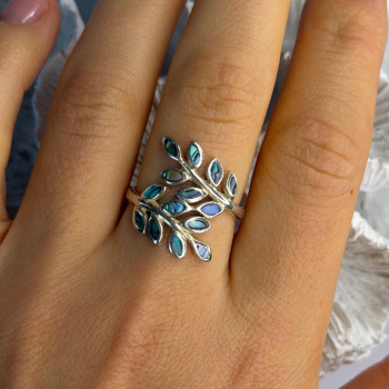 925 Sterling Silver Leaf Abalone Ring Size 8.5