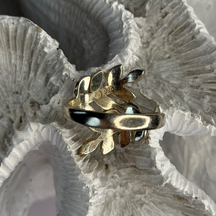 925 Sterling Silver Leaf Abalone Ring Size 8.5