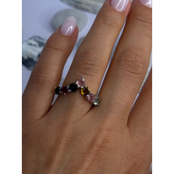 Beautiful Design 925 Sterling Silver Multi Color Spinel Ring Size 8