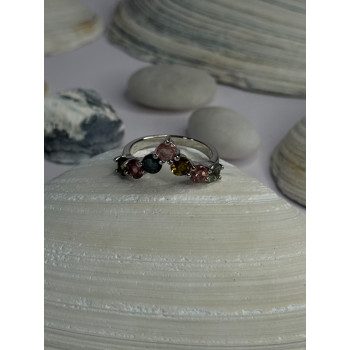 Beautiful Design 925 Sterling Silver Multi Color Spinel Ring Size 8