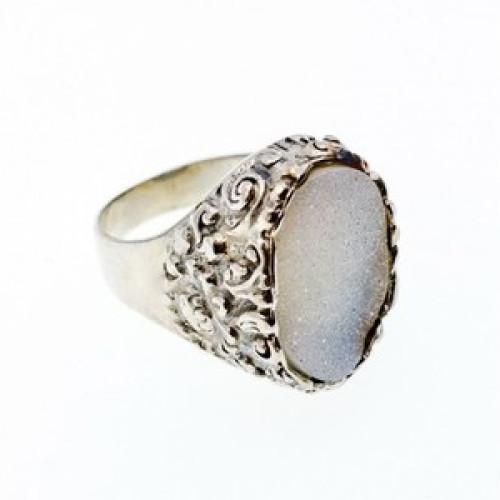 925 Sterling Silver Druzy Quartz Ring Size 10.5