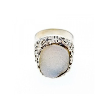925 Sterling Silver Druzy Quartz Ring Size 10.5
