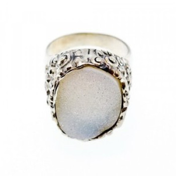 925 Sterling Silver Druzy Quartz Ring Size 10.5