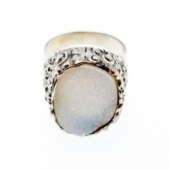 925 Sterling Silver Druzy Quartz Ring Size 10.5