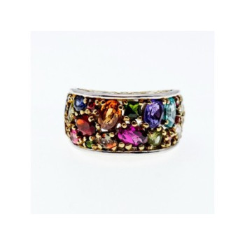 925 Sterling Silver with Gilding Multi Gemstones Ring Size 12 (adjustable)