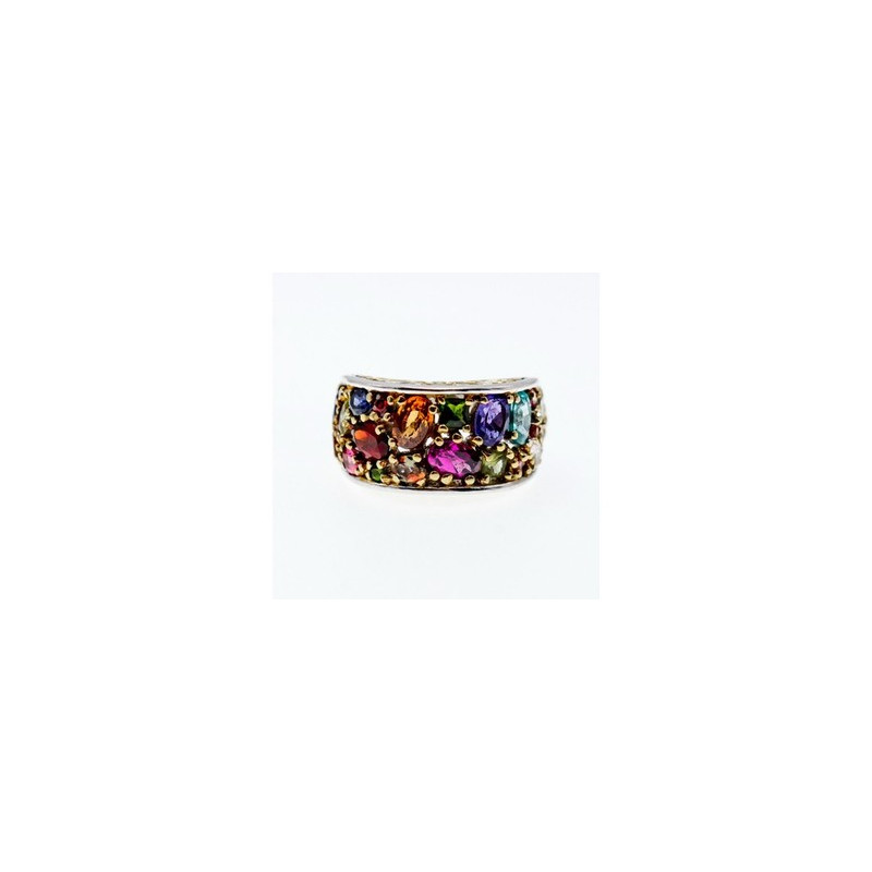 925 Sterling Silver with Gilding Multi Gemstones Ring Size 12 (adjustable)