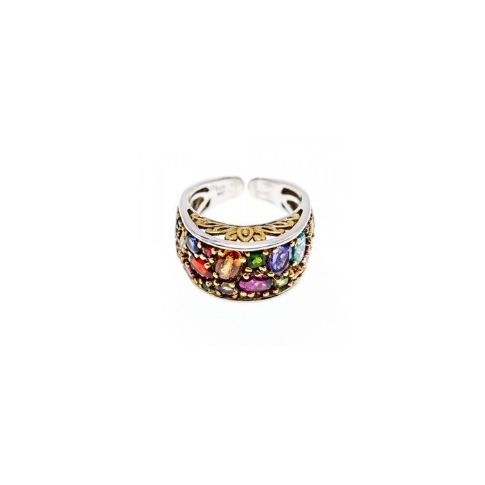 925 Sterling Silver with Gilding Multi Gemstones Ring Size 12 (adjustable)