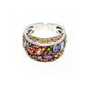 925 Sterling Silver with Gilding Multi Gemstones Ring Size 12 (adjustable)