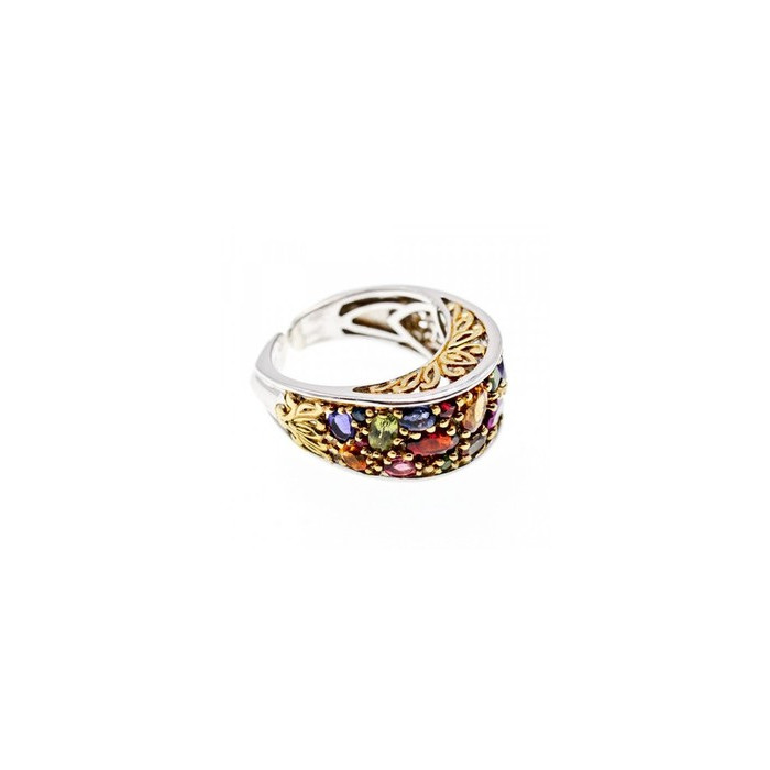 925 Sterling Silver with Gilding Multi Gemstones Ring Size 12 (adjustable)