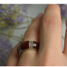 925 Sterling Silver Burgundy Coral & Marcasites Ring Size 7