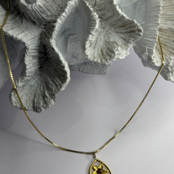 925 Sterling Silver Gold Plated Garnet Flower Necklace