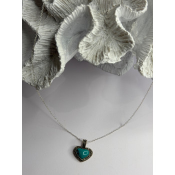 925 Sterling Silver Turquoise & Marcasite Heart Necklace