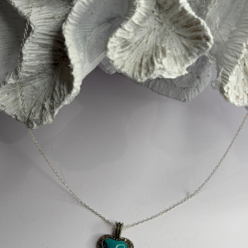 925 Sterling Silver Turquoise & Marcasite Heart Necklace
