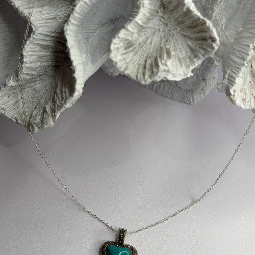 925 Sterling Silver Turquoise & Marcasite Heart Necklace