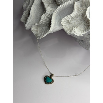 925 Sterling Silver Turquoise & Marcasite Heart Necklace