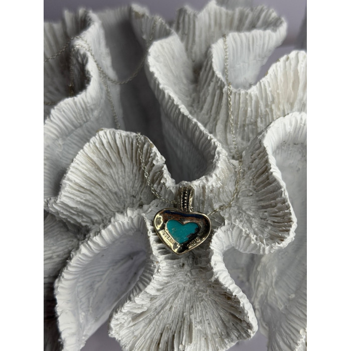 925 Sterling Silver Turquoise & Marcasite Heart Necklace