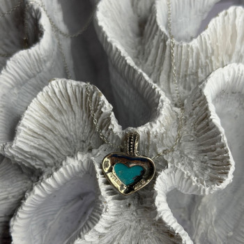 925 Sterling Silver Turquoise & Marcasite Heart Necklace