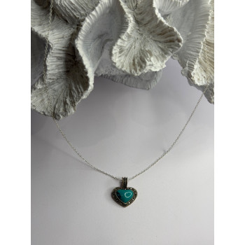 925 Sterling Silver Turquoise & Marcasite Heart Necklace