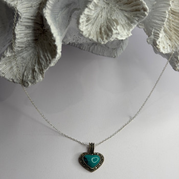 925 Sterling Silver Turquoise & Marcasite Heart Necklace