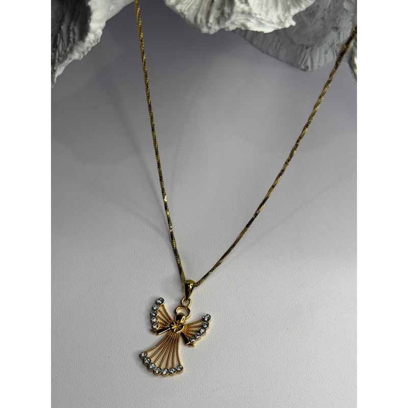 925 Sterling Silver Gold Plated Angel Cz Necklace