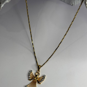 925 Sterling Silver Gold Plated Angel Cz Necklace
