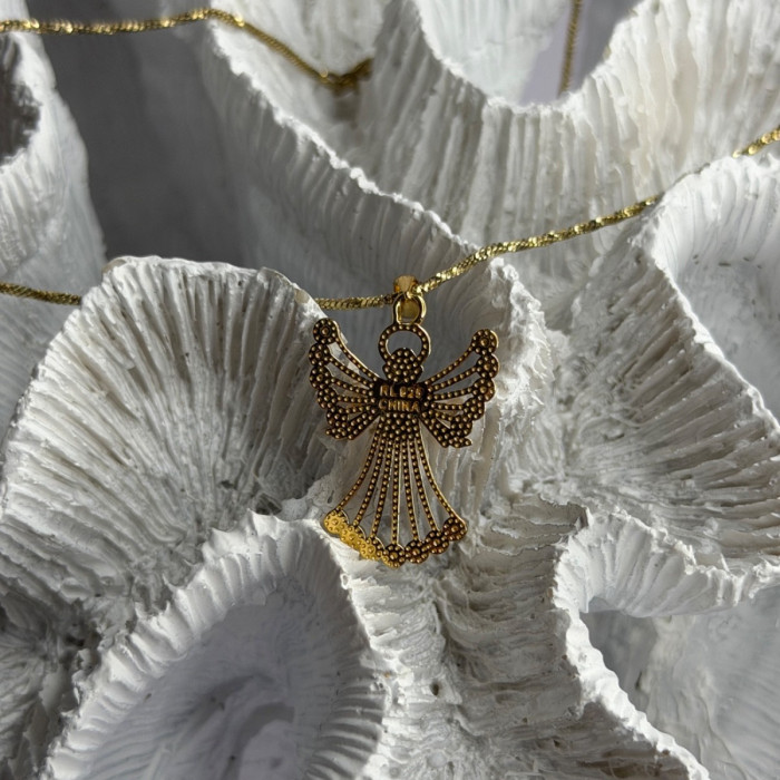 925 Sterling Silver Gold Plated Angel Cz Necklace