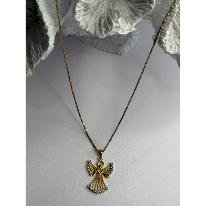 925 Sterling Silver Gold Plated Angel Cz Necklace