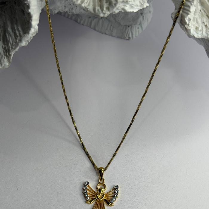 925 Sterling Silver Gold Plated Angel Cz Necklace