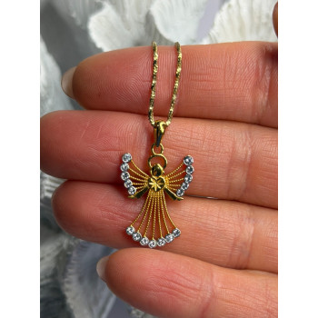 925 Sterling Silver Gold Plated Angel Cz Necklace