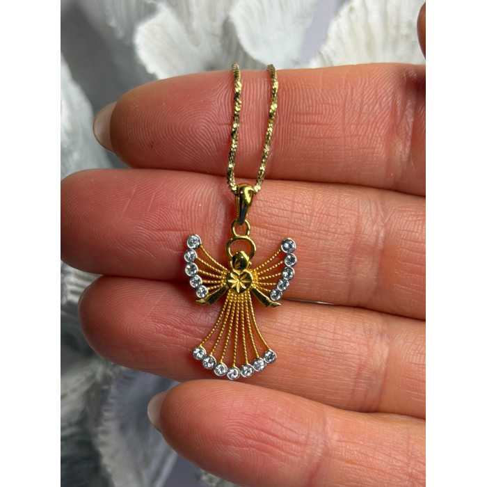 925 Sterling Silver Gold Plated Angel Cz Necklace