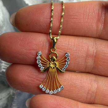 925 Sterling Silver Gold Plated Angel Cz Necklace