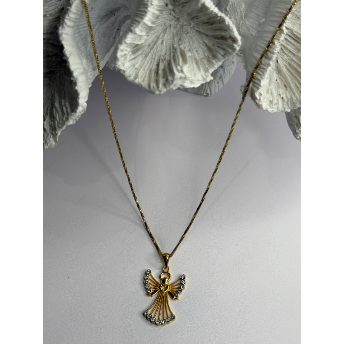 925 Sterling Silver Gold Plated Angel Cz Necklace