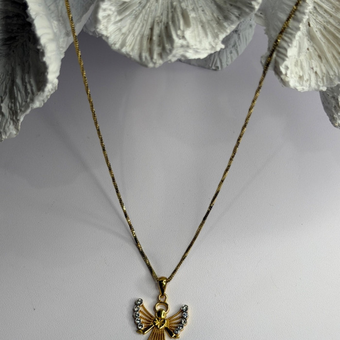 925 Sterling Silver Gold Plated Angel Cz Necklace