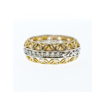 925 Sterling Silver Gold Plated Sapphires Openwork Ring Size 7.5