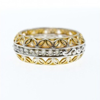 925 Sterling Silver Gold Plated Sapphires Openwork Ring Size 7.5