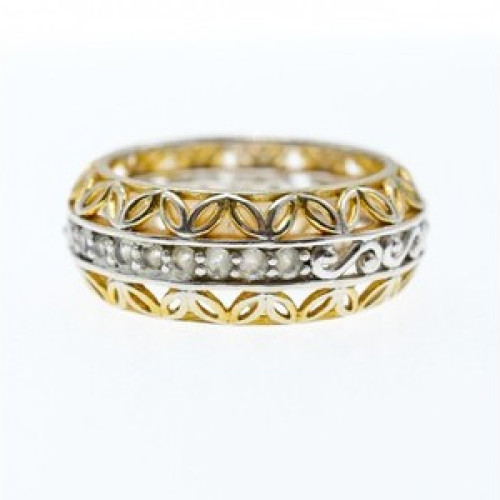 925 Sterling Silver Gold Plated Sapphires Openwork Ring Size 7.5