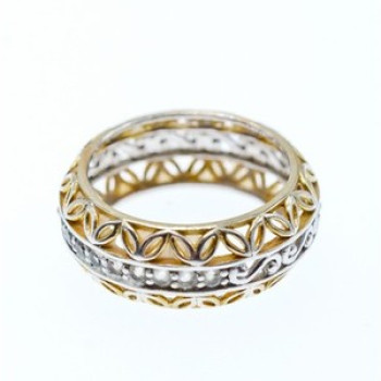 925 Sterling Silver Gold Plated Sapphires Openwork Ring Size 7.5