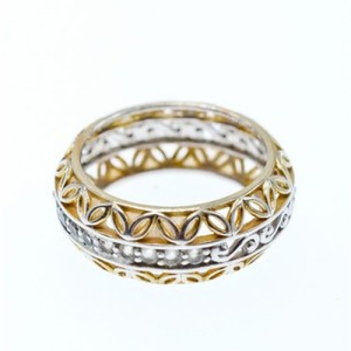 925 Sterling Silver Gold Plated Sapphires Openwork Ring Size 7.5