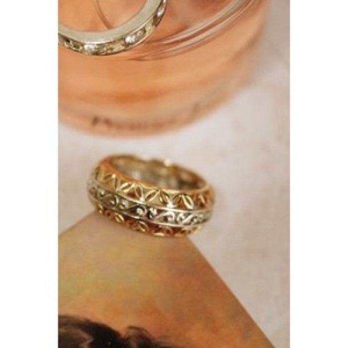 925 Sterling Silver Gold Plated Sapphires Openwork Ring Size 7.5